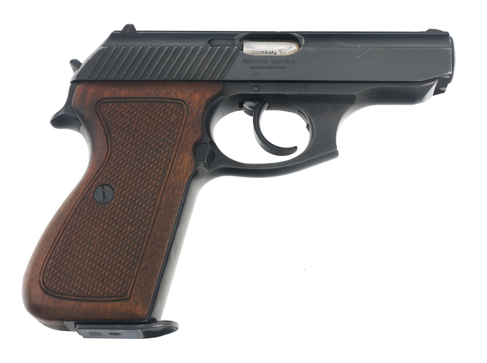 GAMBA MAUSER MODEL HSc SUPER .380 CALIBER PISTOL: GAMBA MAUSER MODEL HSc SUPER .380 CALIBER PISTOL 1982 Renato Gamba Mauser Model HSc Super .380 ACP caliber semi automatic pistol. No import stamp. Blued finish. Checkered wood grips. One magazine. Cal
