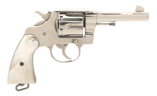 1908 COLT MODEL NEW SERVICE 44-40 CALIBER REVOLVER: 1908 COLT MODEL NEW SERVICE 44-40 CALIBER REVOLVER 1908 Colt New Service 44-40 caliber double action revolver. Nickel plated. Six shot fluted cylinder. Faux pearl grips. Lanyard loop. Caliber / Gauge: