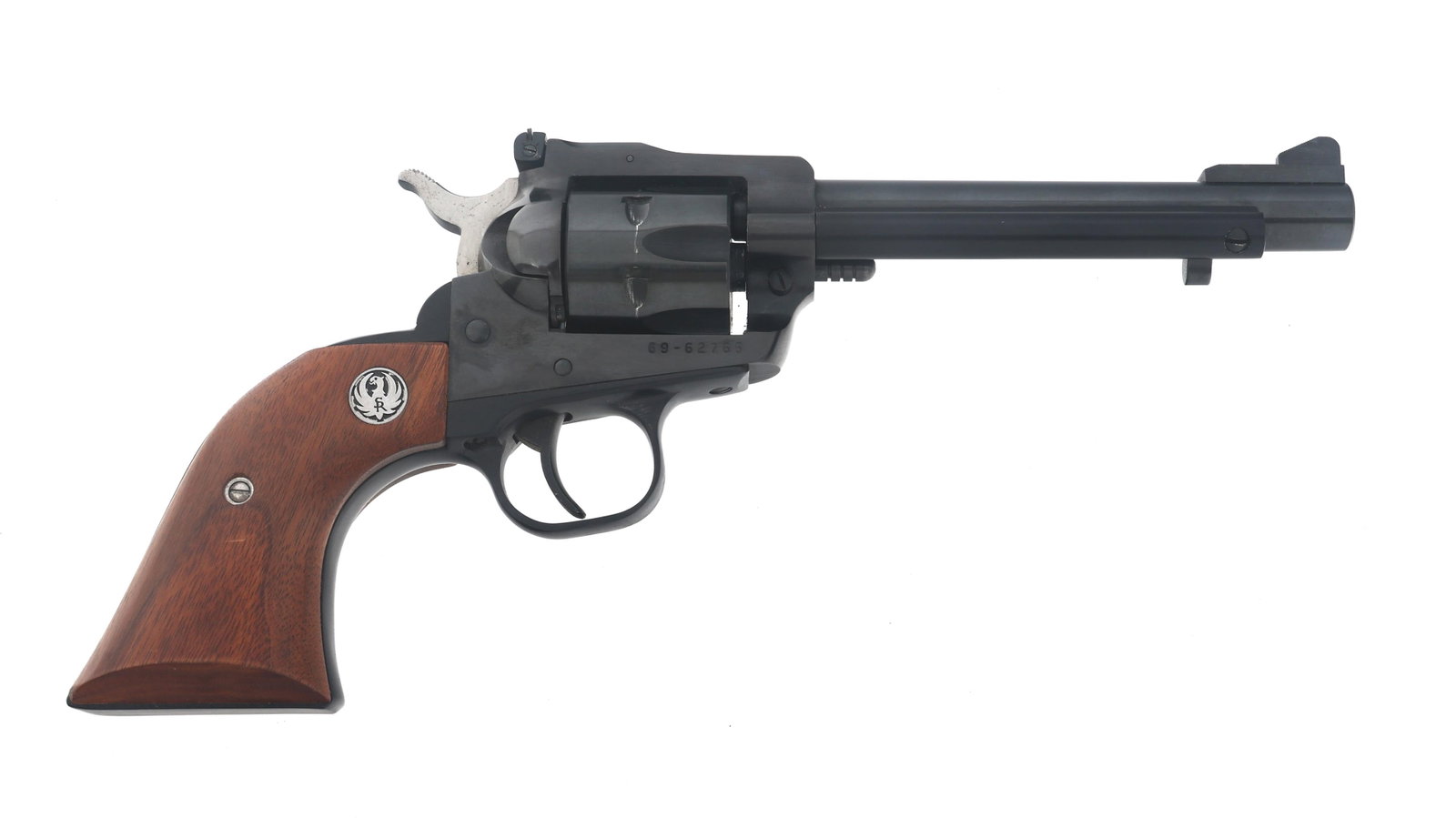 RUGER NEW MODEL SINGLE SIX .22 LR CALIBER REVOLVER: RUGER NEW MODEL SINGLE SIX .22 LR CALIBER REVOLVER Ruger New Model Single-Six .22 LR caliber SA revolver. Blued finish. Wood grips with Ruger Medallion. Adjustable rear sight. Six shot fluted cylinder