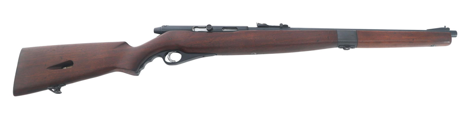 MOSSBERG MODEL 51M(a) .22 LR CAL SEMI AUTO RIFLE: MOSSBERG MODEL 51M(a) .22 LR CAL SEMI AUTO RIFLE Mossberg Model 51M(a) .22 LR caliber semi automatic rifle. Blued finish. Adjustable rear sight. Mannlicher wood stock. Caliber / Gauge: 22 LR Barrel Le