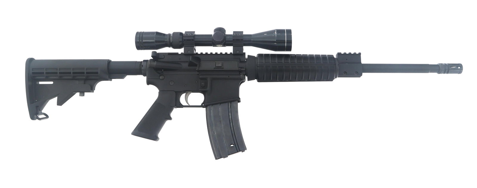 ANDERSON MFG MODEL AM-15 .300 BLKOUT CALIBER RIFLE: ANDERSON MFG MODEL AM-15 .300 BLKOUT CALIBER RIFLE Anderson Manufacturing model AM-15 .300 Blackout caliber semi automatic rifle. Black matte finish. Top of barrel stamped 300 BLK 1/8. Flash hider. Fr