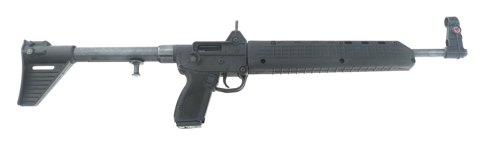 KEL-TEC MODEL SUB 2000 .40 S&W CAL SEMI AUTO RIFLE: KEL-TEC MODEL SUB 2000 .40 S&W CAL SEMI AUTO RIFLE Kel-Tec Model Sub 2000 .40 S&W caliber semi automatic rifle. Blued finish. Hooded front fiber optic sight. Fixed rear sight. Polymer receiver. One Gl