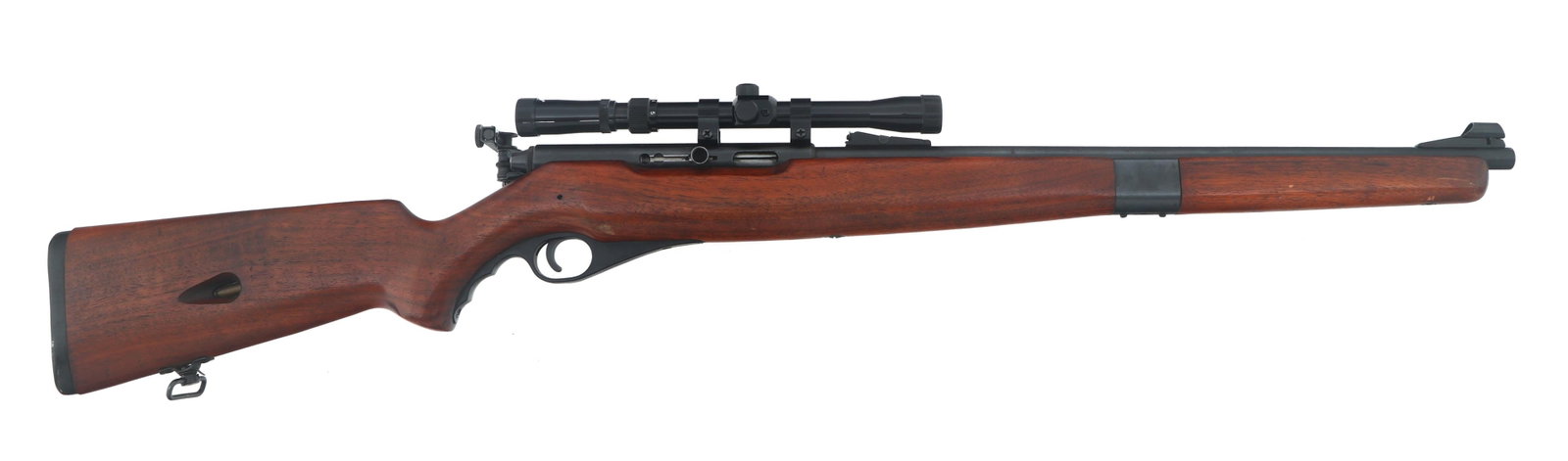MOSSBERG MODEL 151M-B .22 CALIBER TARGET RIFLE: MOSSBERG MODEL 151M-B .22 CALIBER TARGET RIFLE Mossberg Model 151M-B .22 caliber semi automatic target rifle. Mossberg folding peep rear sight. Front and middle adjustable sights, with front sight hoo