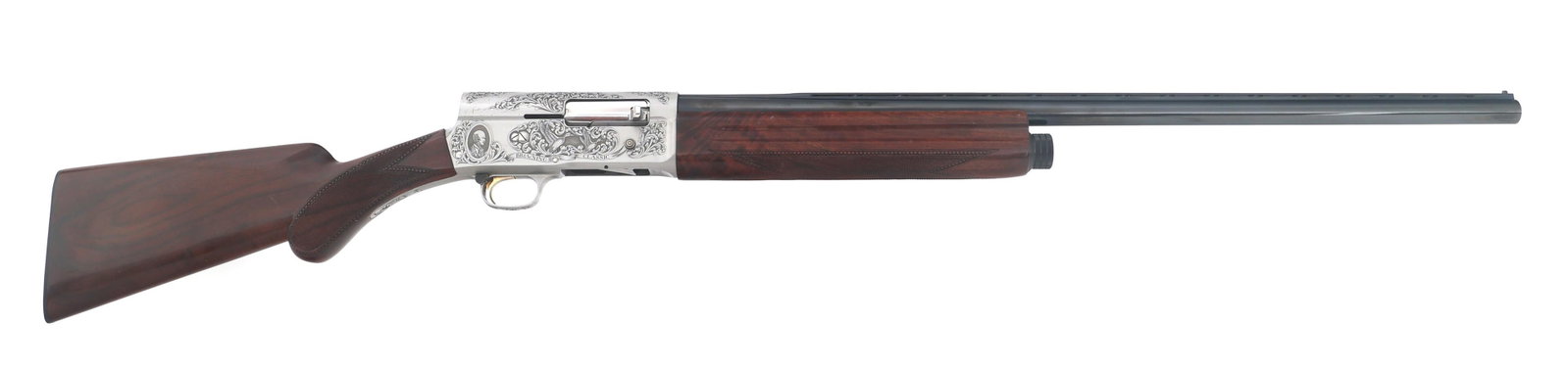 FACTORY ENGRAVED BROWNING CLASSIC A5 12 GA SHOTGUN: FACTORY ENGRAVED BROWNING CLASSIC A5 12 GA SHOTGUN M. Calabrese engraved Browning Classic Model A5 12 gauge shotgun. M Calabrese signed on left receiver. One of Five Thousand on left side under game s