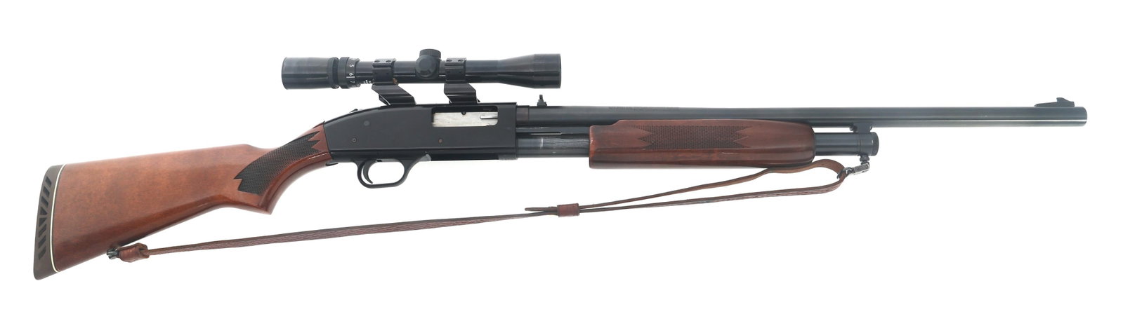 MOSSBERG MODEL 500A 12 GAUGE PUMP ACTION SHOTGUN: MOSSBERG MODEL 500A 12 GAUGE PUMP ACTION SHOTGUN Mossberg Model 500A 12 gauge pump action shotgun. 2.75"-3" shells. Fixed Cylinder choke. Engraved receiver. Blued finish. Blade front sight. Adjustable