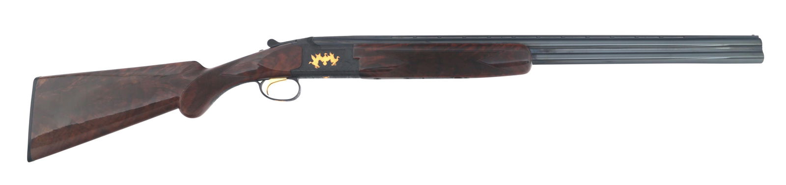 BROWNING MODEL CITORI GRADE 6 20 GA SHOTGUN: BROWNING MODEL CITORI GRADE 6 20 GA SHOTGUN Browning Model Citori Grade 6 20 gauge shotgun. Engraved receiver, trigger guard, lever, and forend release. Gold inlayed ducks, dog, quail, and pheasants.