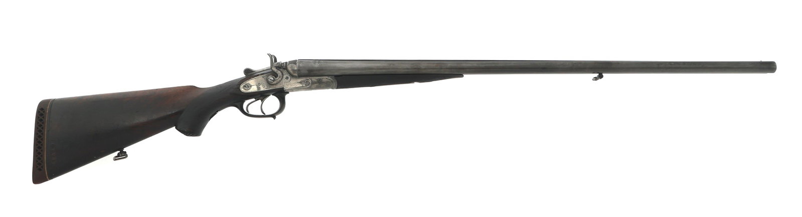ALFR. HAMANN ZIETZ 16 GA SIDE BY SIDE SHOTGUN: ALFR. HAMANN ZIETZ 16 GA SIDE BY SIDE SHOTGUN Alfr. Hamann Zietz 16 gauge side by side hammer shotgun. Serial numbers match on receiver flats, barrel, and forend. Top rib stamped "Alfr Hamann Zeitz". 