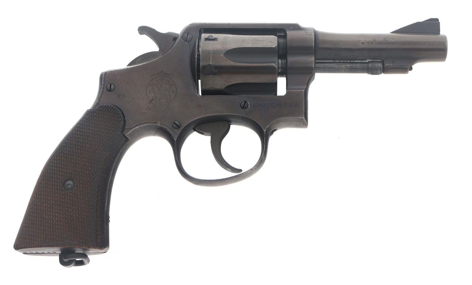 COGSWELL & HARRISON CONVERTED S&W VICTORY REVOLVER: COGSWELL & HARRISON CONVERTED S&W VICTORY REVOLVER Cogswell & Harrison converted Smith & Wesson Model Victory .38 caliber double action revolver. Barrel cut to 3.5" and changed front sight. Blued fini