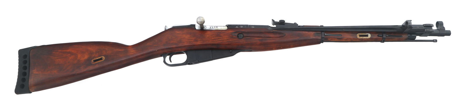 1948 RUSSIAN IZHEVSK MODEL 44 7.62mm CALIBER RIFLE: 1948 RUSSIAN IZHEVSK MODEL 44 7.62mm CALIBER RIFLE 1948 Russian Izhevsk Model 44 7.62x54mmR caliber bolt action rifle. Import stamped PW Arms. Serial numbers match on receiver and floor plate. Bolt st