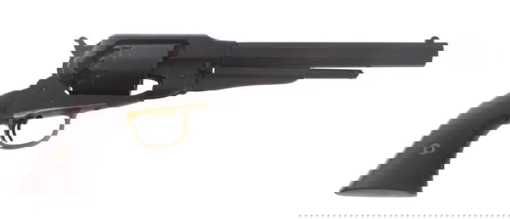 REMINGTON NEW MODEL ARMY .44 CALIBER REVOLVER: REMINGTON NEW MODEL ARMY .44 CALIBER REVOLVER Remington New Model Army .44 caliber single action percussion revolver. Barrel numbered 60312. Wood grips. Leather holster. Caliber / Gauge: 44 Barrel Len