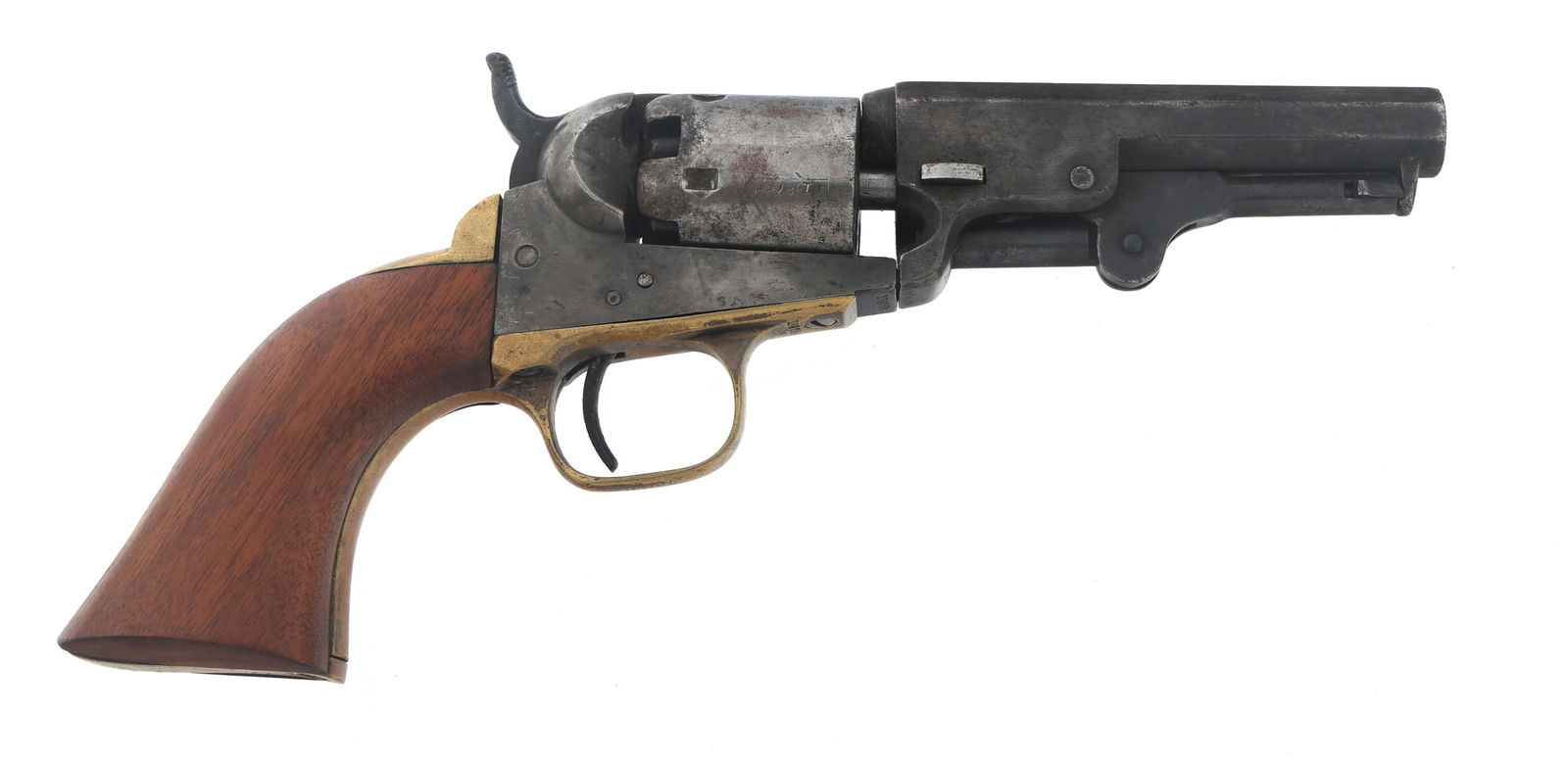 COLT MODEL 1849 POCKET 31 CAL PERCUSSION REVOLVER: COLT MODEL 1849 POCKET 31 CAL PERCUSSION REVOLVER 1861 Colt Model 1849 Pocket .31 caliber single action percussion revolver. Serial numbers match on frame, barrel and trigger guard. Blued finish. Bras