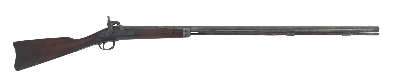 E ROBINSON MODEL 1861 16 GA FOWLER SHOTGUN: E ROBINSON MODEL 1861 16 GA FOWLER SHOTGUN E. Robinson Model 1961 16 gauge percussion Fowler shotgun. Side plate stamped E. Robinson New York 1864 and eagle over U.S. Barrel stamped Great Western J.H.