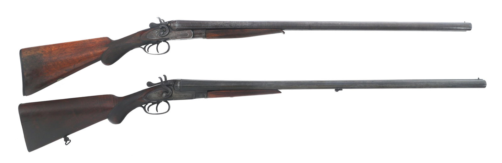 JC HENRY & BREVETE SIDE BY SIDE 12 GA SHOTGUNS: JC HENRY & BREVETE SIDE BY SIDE 12 GA SHOTGUNS Two Belgian hammer side by side 12 gauge shotguns. A) J.C. Henry Arms Co. stamped on receiver. Rib stamped Belgium Laminated Steel. Bead sight. Checkered