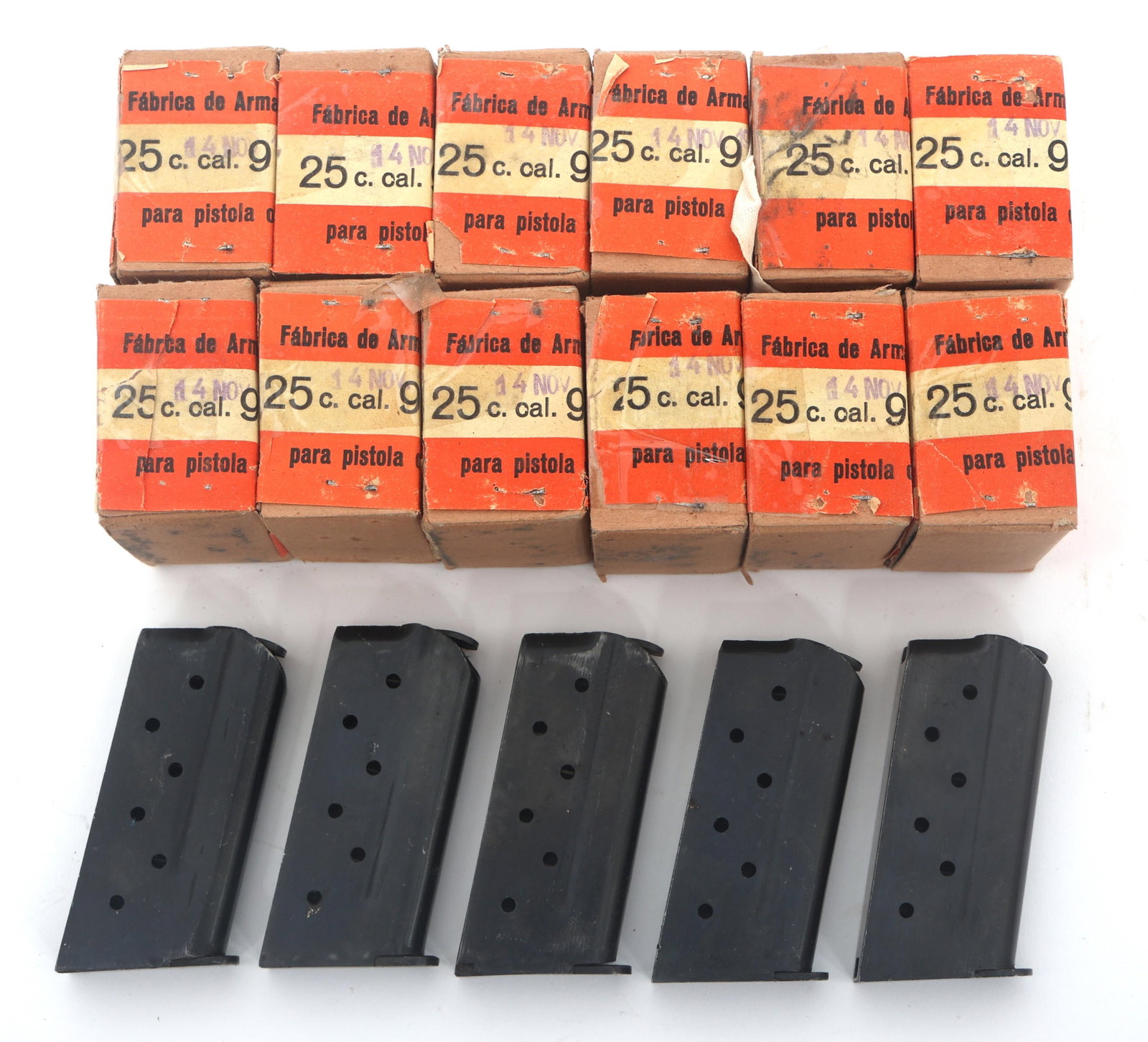 S&B 9mm LARGO CAL AMMUNITION & DESTROYER MAGAZINES: S&B 9mm LARGO CAL AMMUNITION & DESTROYER MAGAZINES 300 rounds Sellier & Bellot 9mm Largo caliber ammunition and Five Gaztanaga Destroyer carbine magazines. Caliber / Gauge: 9mm