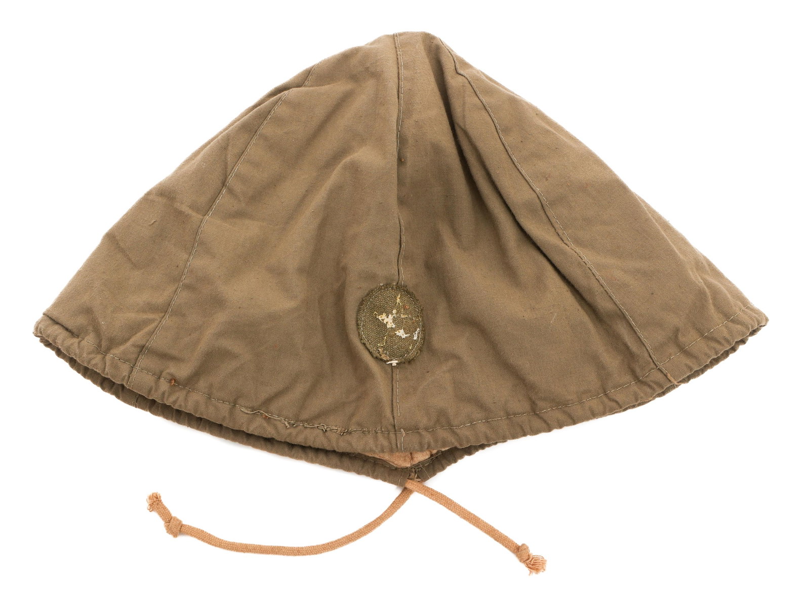WWII IMPERIAL JAPANESE ARMY CLOTH HELMET COVER: WWII IMPERIAL JAPANESE ARMY CLOTH HELMET COVER WWII Imperial Japanese Army Cloth Helmet Cover. Olive drab, multi-piece construction with padded lining. Manufacturing and depot markings on the interior