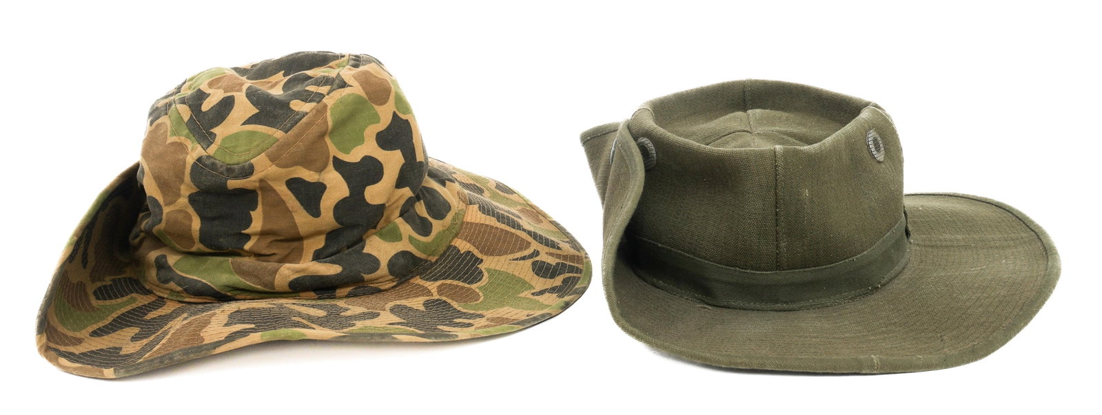 VIETNAM WAR AUSTRALIAN & THEATER MADE BUSH HATS: VIETNAM WAR AUSTRALIAN & THEATER MADE BUSH HATS Vietnam War Australian & Theater Made Bush Hats. Sweatbands and chin cords present.