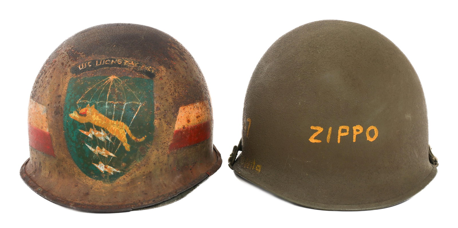 POST VIETNAM WAR SAIGON MARKET M1 HELMETS: POST VIETNAM WAR SAIGON MARKET M1 HELMETS Post Vietnam War Vet Bring Back Saigon Market M1 Helmets. (2) Decorated M1. Various markings. Chinstrap and liners present.
