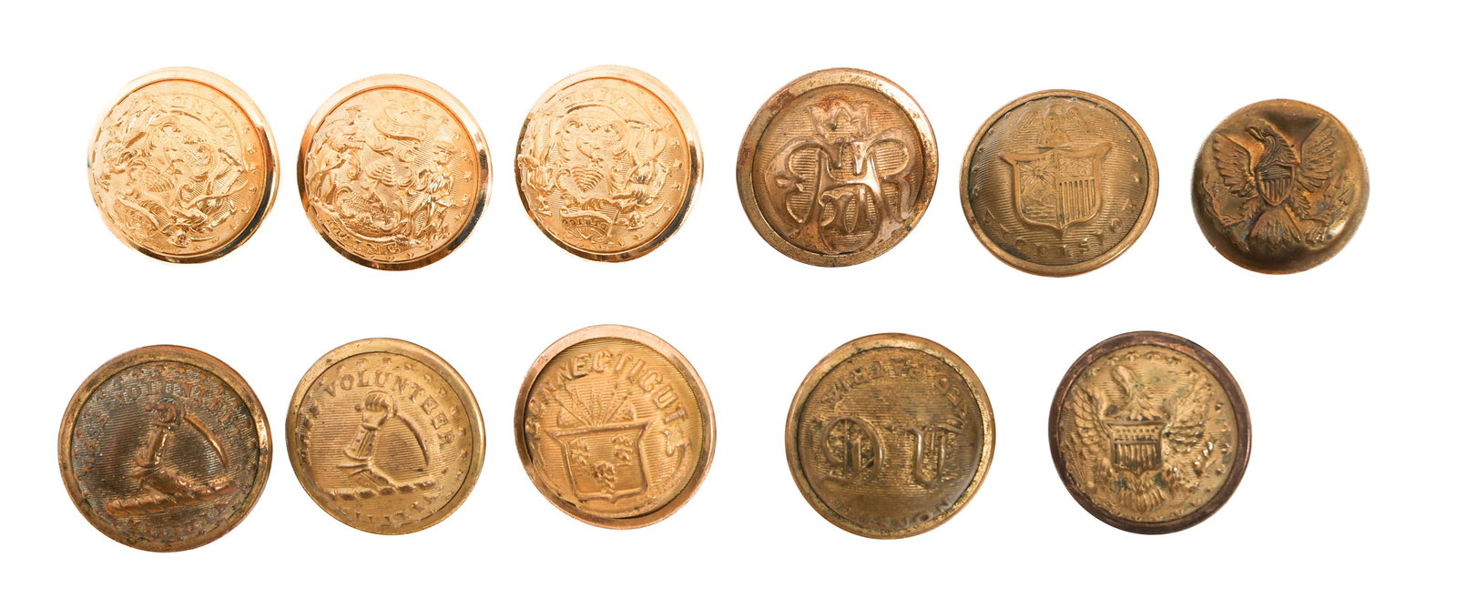 CIVIL WAR - POST WAR US, STATE & GAR BUTTONS: CIVIL WAR - POST WAR US, STATE & GAR BUTTONS Civil war - Post War US, State and GAR Uniform Buttons. (1) General Staff. Marked Extra Quality. (1) General Service. (1) New York State. Maker marked by S