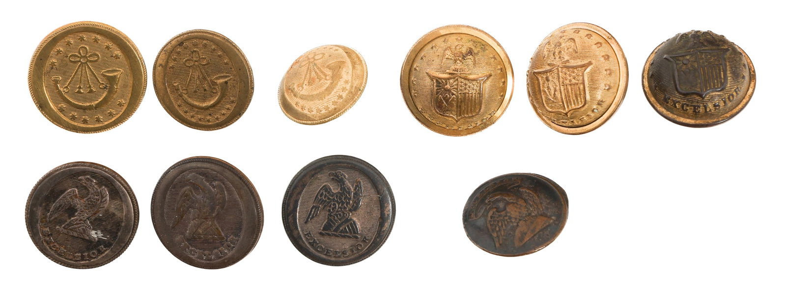 EARLY 19th C. - CIVIL WAR US NY STATE BUTTONS: EARLY 19th C. - CIVIL WAR US NY STATE BUTTONS Early 19th Century - Civil War US New York State Uniform Buttons. (3) 19th Century Rifleman. Two are marked Fine and Superior Quality. One is marked Extra