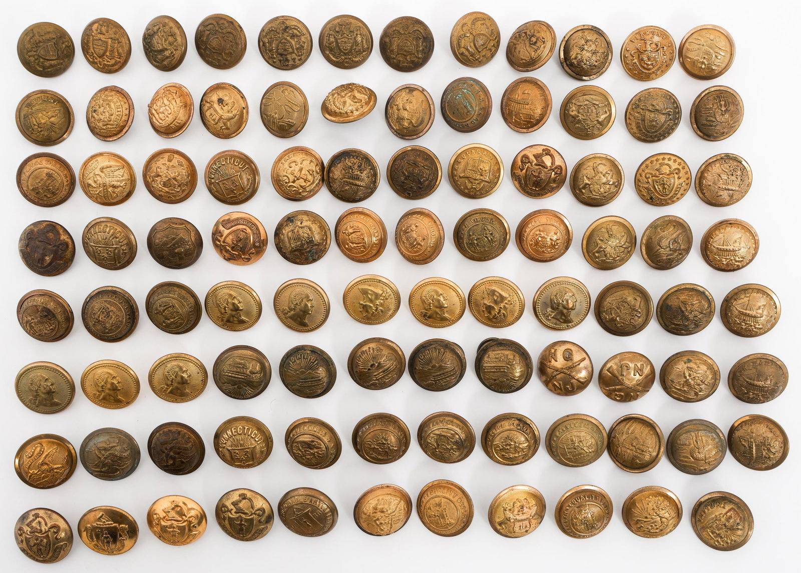19th C. US STATE, MILITIA & GUARD UNIFORM BUTTONS: 19th C. US STATE, MILITIA & GUARD UNIFORM BUTTONS 19th Century US State, Militia and Guard Uniform Buttons.