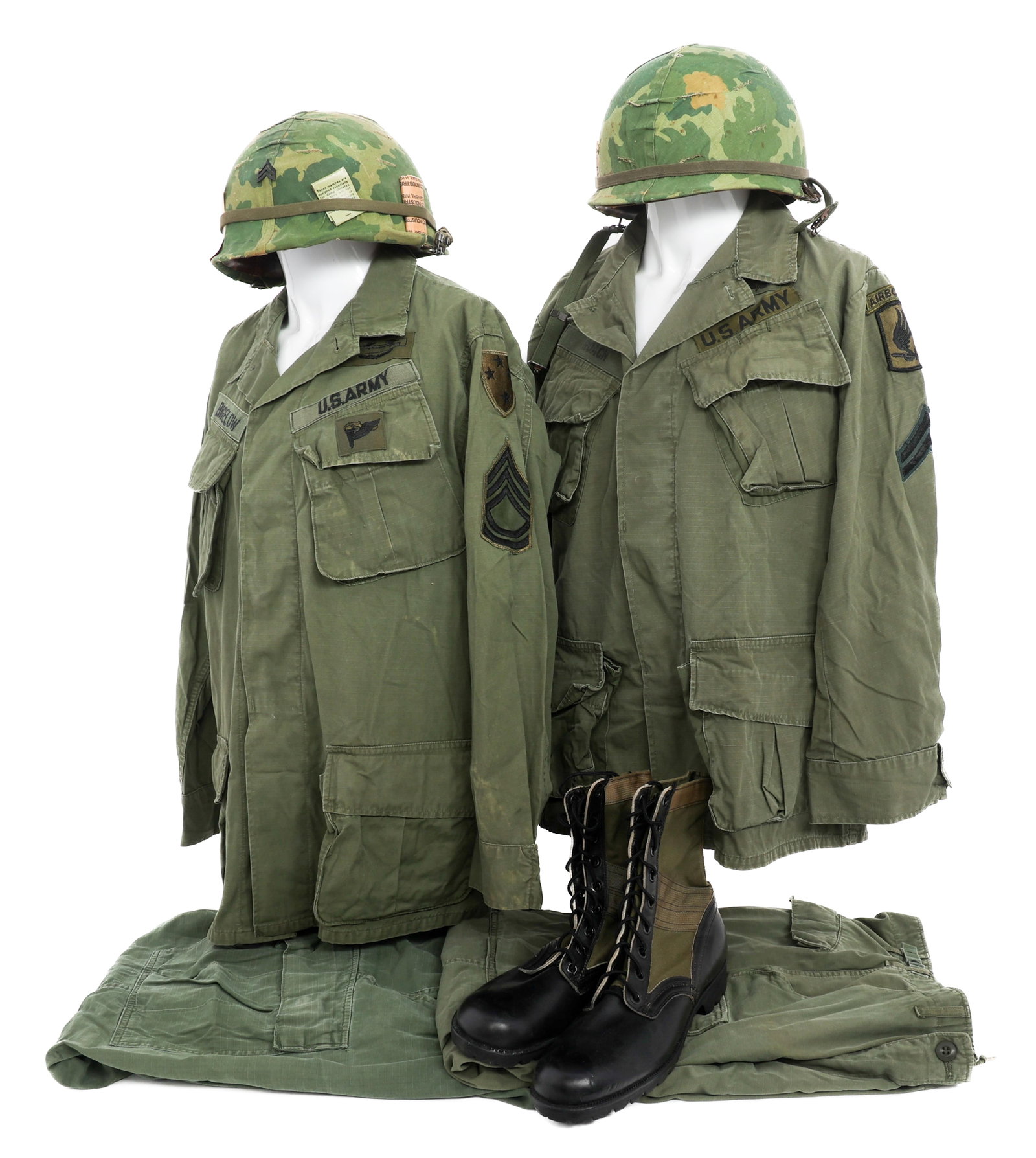 VIETNAM WAR US ARMY 23RD DIV & 173rd ABN UNIFORMS: VIETNAM WAR US ARMY 23RD DIV & 173rd ABN UNIFORMS Vietnam War US Army 23rd Infantry Division & 173rd Airborne Brigade Uniforms. (1) 23rd Infantry Division Sergeant 1st Class Uniform. Includes M1 Helme