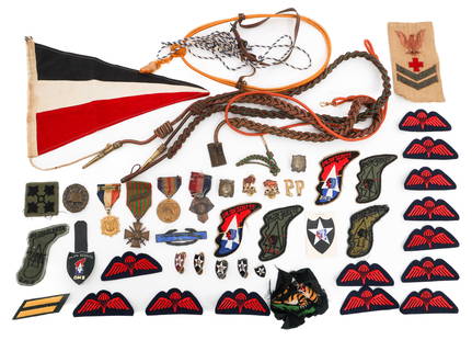 WWI - VIETNAM WAR WORLD MILITARY INSIGNIA: WWI - VIETNAM WAR WORLD MILITARY INSIGNIA WWI - Vietnam War World Military Insignia. Includes Imperial German black wound badge, Imperial German pennant flag, WWI Victory Medal, French Croix de Guerre
