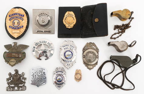 OBSOLETE US POLICE BADGES & WHISTLES: OBSOLETE US POLICE BADGES & WHISTLES Obsolete US Police Badges & Whistles. Includes New Orleans Patrolman, Keene New Hampshire badges, Washington DC Assistant District Attorney, whistles, and more.