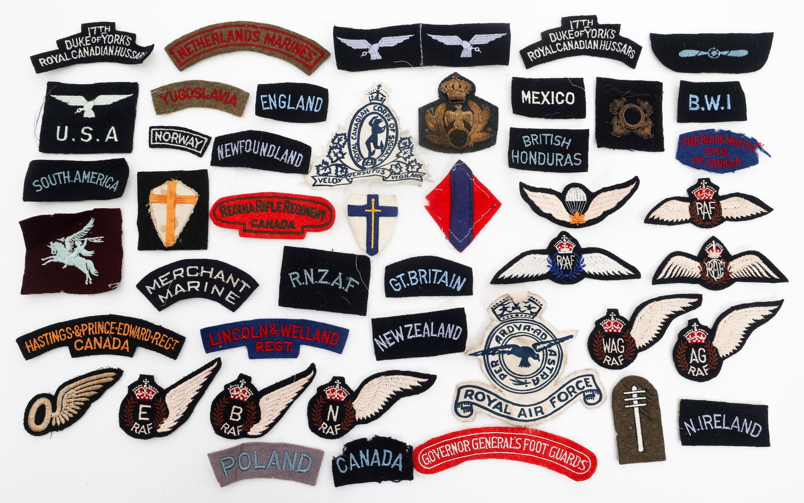 WWII BRITISH & COMMONWEALTH PATCHES: WWII BRITISH & COMMONWEALTH PATCHES WWII British & Commonwealth Patches. Includes 1st Airborne Division, RAF, RCAF, RAAF wings, foreign volunteer tabs, air crew single wings, 2nd Army, Linesman trade