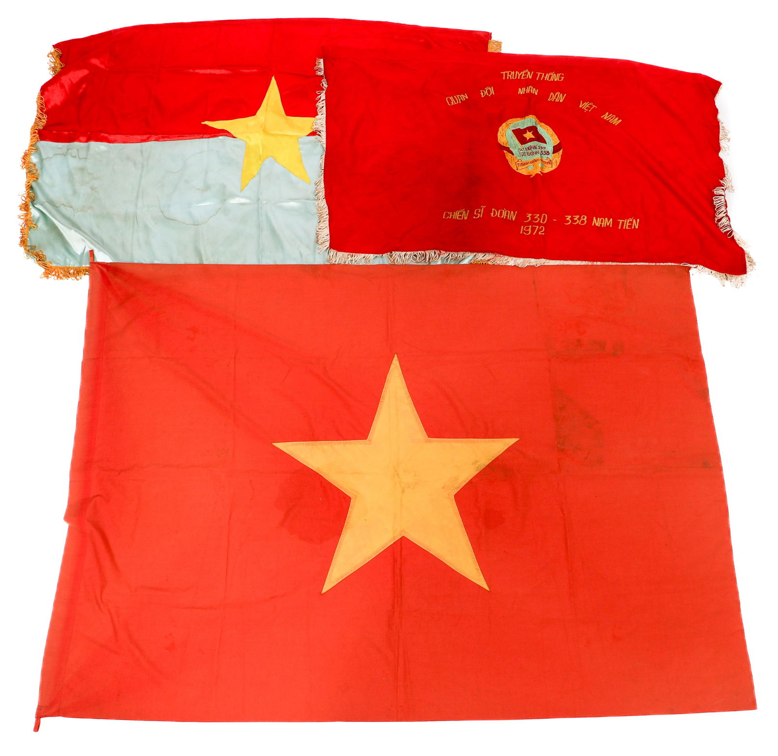POST VIETNAM WAR SAIGON MARKET NVA & VC FLAGS: POST VIETNAM WAR SAIGON MARKET NVA & VC FLAGS Post Vietnam War Saigon Market NVA & Viet Cong Flags. Size: 29" to 47" x 48" to 64"