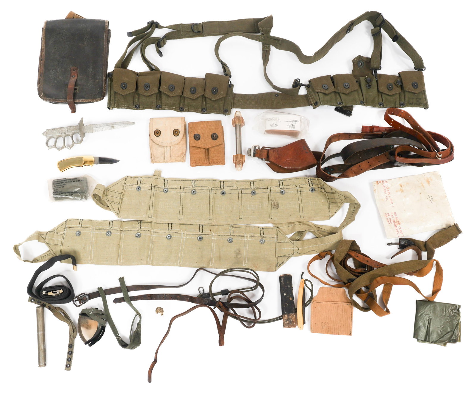 WWI - CURRENT US MILITARY & CIVILIAN GEAR: WWI - CURRENT US MILITARY & CIVILIAN GEAR WWI - Current US Military and Civilian Field Gear. Includes M1923 Cartridge Belt with Suspenders, Ammunition Pouches, Field Dressings, Field Bandages, Belts, 