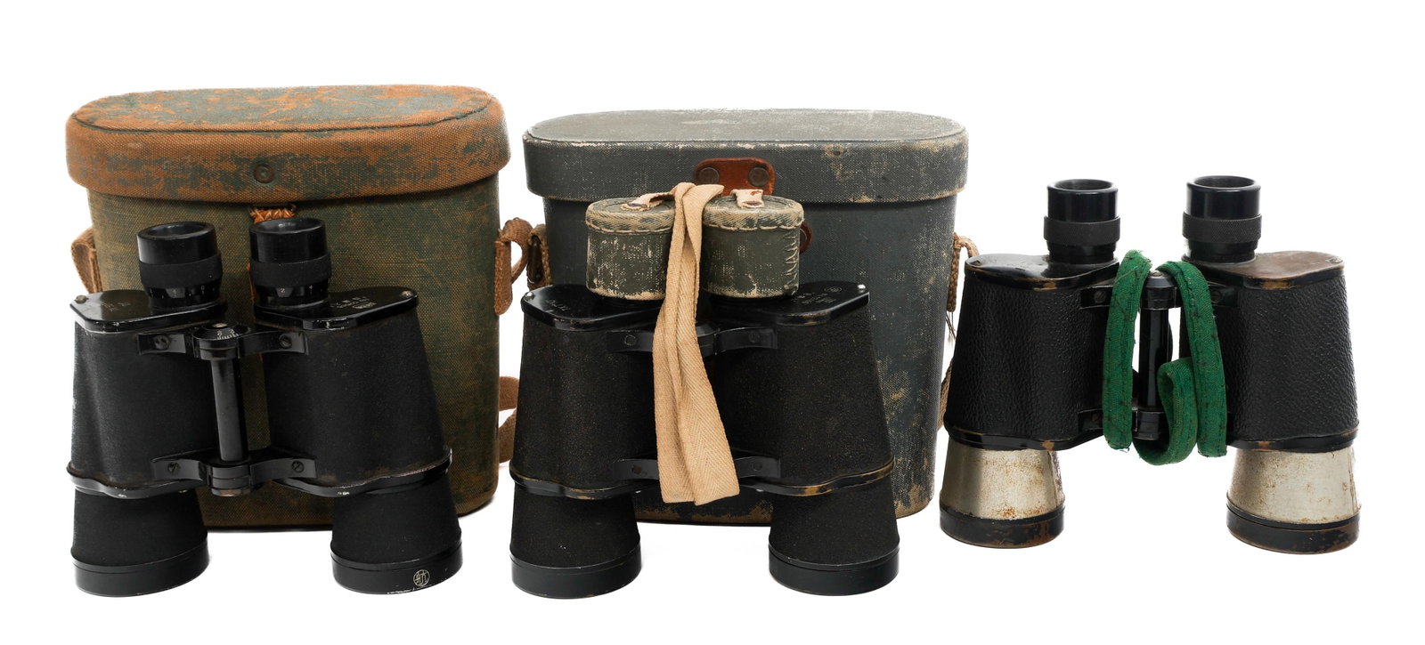 WWII JAPANESE 7 X 50 & 7 X 7.10 BINOCULARS: WWII JAPANESE 7 X 50 & 7 X 7.10 BINOCULARS WWII Imperial Japanese 7 x 50 & 7x 7.10 Field Binoculars. (2) 7 x 50 Binoculars. One has a Kanji maker mark and canvas covered carrying case with shoulder st