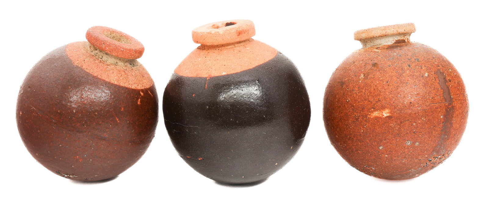 WWII IMPERIAL JAPANESE TYPE 4 CERAMIC GRENADES: WWII IMPERIAL JAPANESE TYPE 4 CERAMIC GRENADES Three WWII Imperial Japanese Type 4 Ceramic Grenades. All are painted brown.