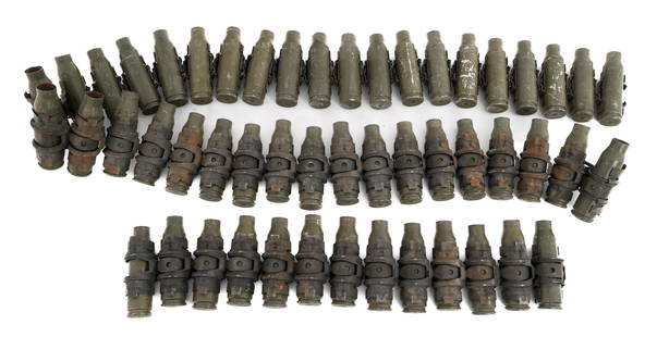 COLD WAR US ARMY LINKED M793 25MM PRACTICE CASINGS: COLD WAR US ARMY LINKED M793 25MM PRACTICE CASINGS Cold War US Army Linked M793 25mm Target Practice Round Shell Casings. Weight: 36 lbs
