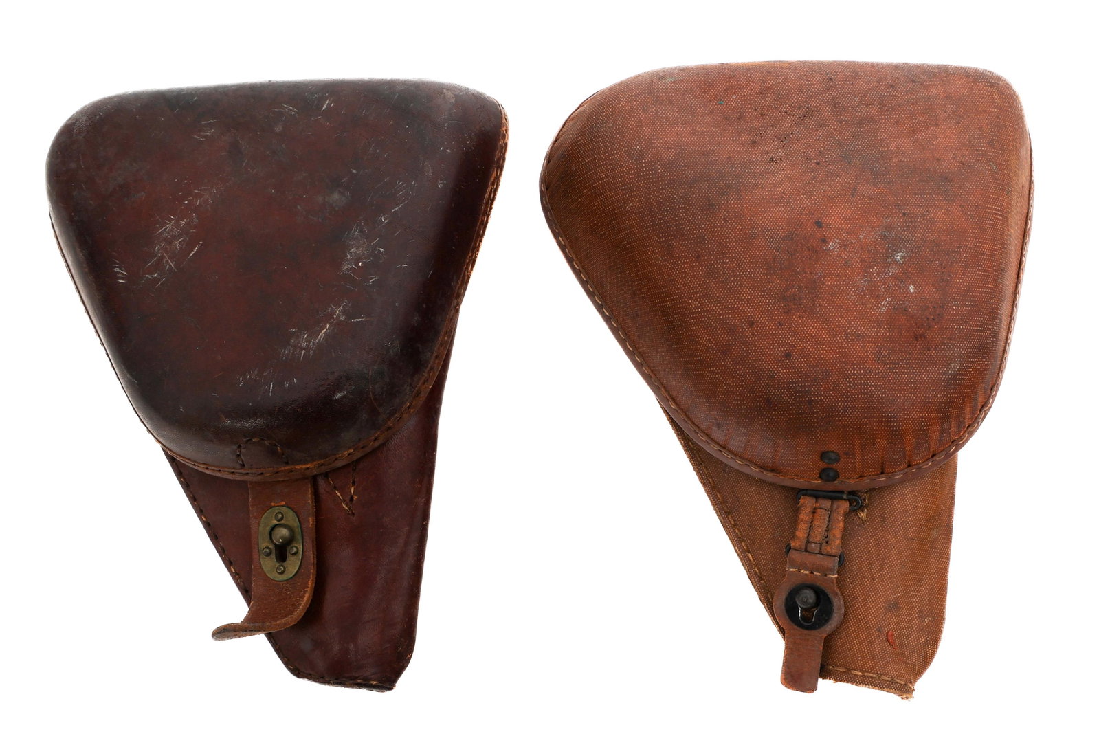 WWII IMPERIAL JAPANESE NAMBU TYPE 14 HOLSTERS: WWII IMPERIAL JAPANESE NAMBU TYPE 14 HOLSTERS WWII Japanese Nambu Type 14 Pistol Holsters. (1) Leather Holster. Kanji characters marked on the interior side of the flap. Includes maintenance rod and e