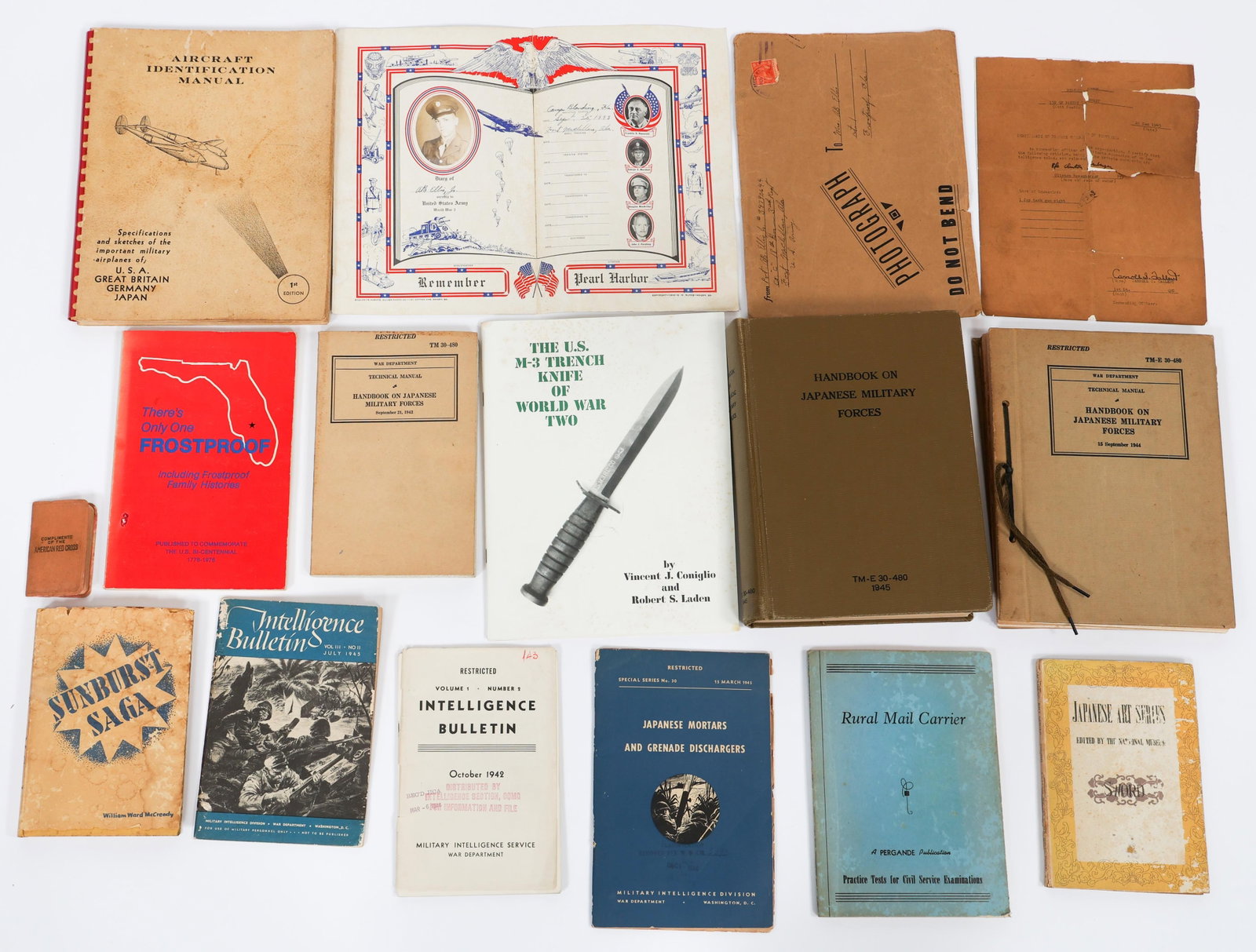 WWII - POST WAR US MANUALS, BULLETINS & BOOKS: WWII - POST WAR US MANUALS, BULLETINS & BOOKS WWII - Post War US Manuals, Intelligence Bulletins and Books. (3) Handbook on Japanese Military Forces. (2) Intelligence Bulletins. (1) Aircraft Identific