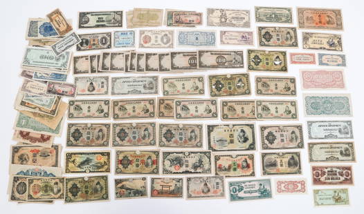 WWII JAPANESE MILITARY & INVASION CURRENCY: WWII JAPANESE MILITARY & INVASION CURRENCY WWII Imperial Japanese Military & Invasion Currency Bank Notes. Includes Sen, Yen, Centavos, Pesos, Rupees, Yuan, and Pound.