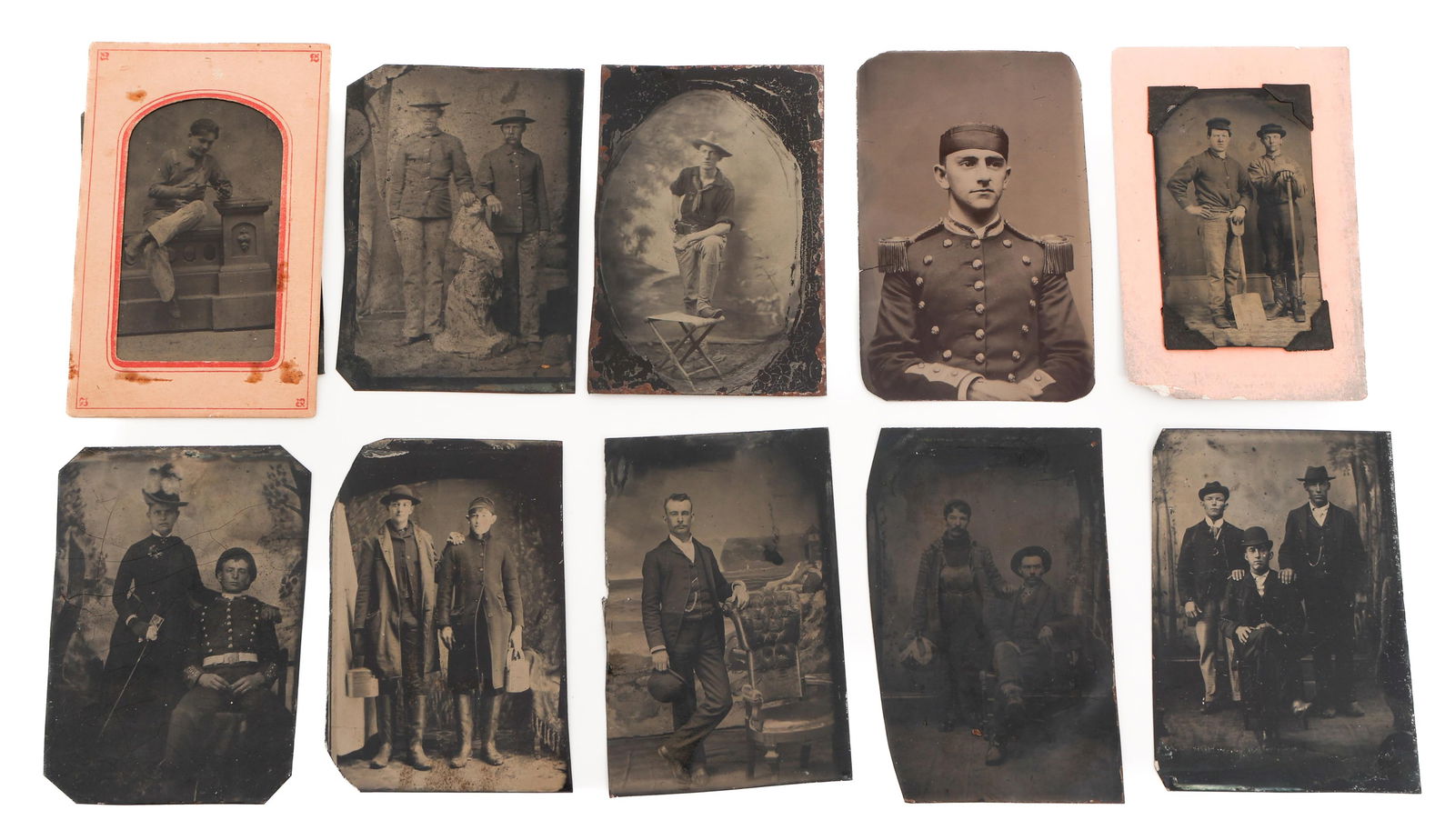MID - LATE 19th C. US TINTYPE PHOTOGRAPHS: MID - LATE 19th C. US TINTYPE PHOTOGRAPHS Mid - Late 19th Century US Tintype Photographs. Includes photos of Indian Wars era US Soldier, Military academy cadets, families and workers. No cases, card o