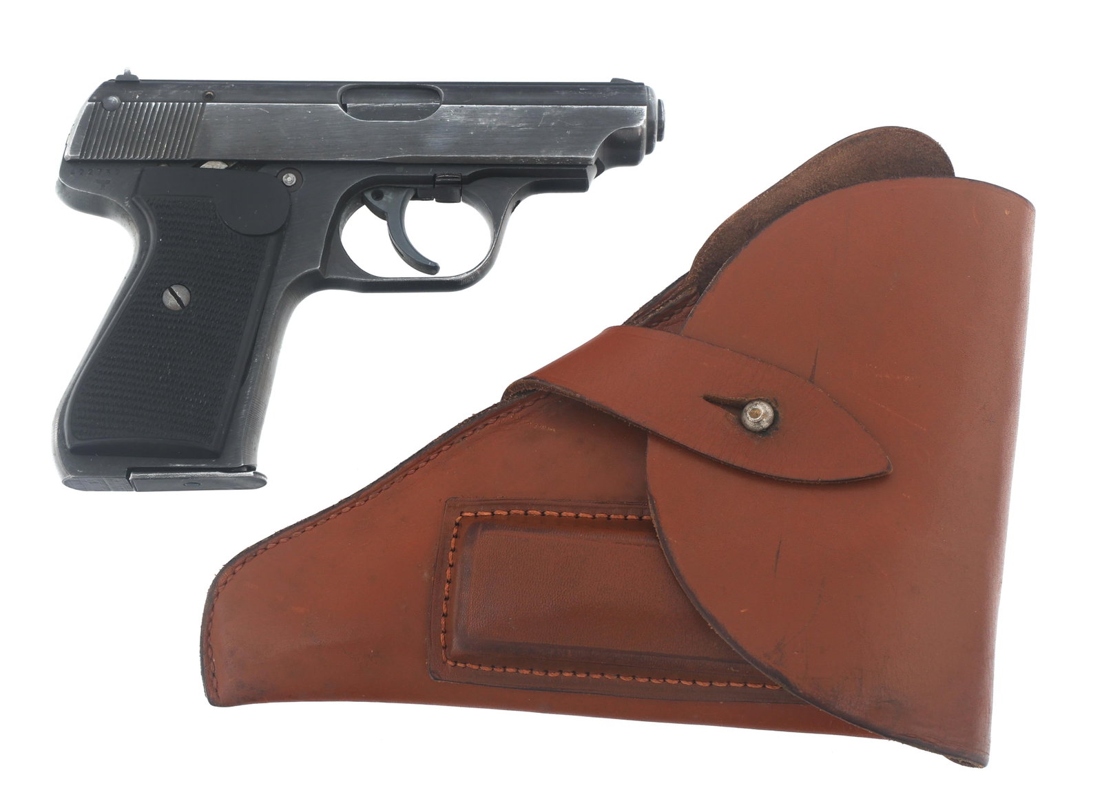 SIG SAUER MODEL 38H 7.65mm CALIBER PISTOL: SIG SAUER MODEL 38H 7.65mm CALIBER PISTOL Sig Sauer Model 38H 7.65mm caliber semi automatic pistol. No import stamp. Right side of frame and slide stamped with Waffenamt over N. Blued finish. Fixed si