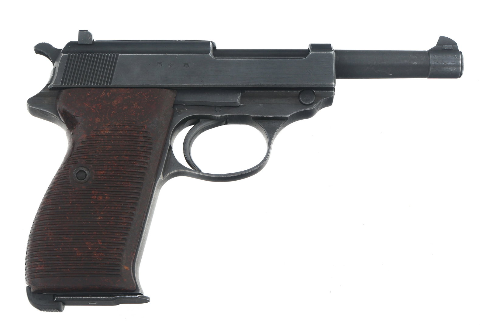WWII GERMAN ac CODE WALTHER MODEL P38 9mm PISTOL: WWII GERMAN ac CODE WALTHER MODEL P38 9mm PISTOL 1944 WWII German ac code Walther Model P38 9x19mm caliber pistol. No import stamp. Left side of slide stamped P. 38 ac 44. Waffenamt 359 and Reichsadle