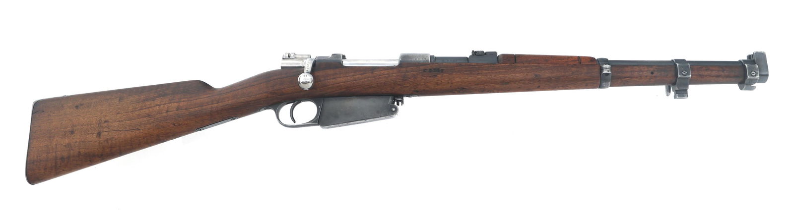 ARGENTINIAN DWM MODEL 1891 7.65x53mm CAL RIFLE: ARGENTINIAN DWM MODEL 1891 7.65x53mm CAL RIFLE Argentinian DWM Model 1891 7.65x53mm caliber bolt action Mauser rifle. Import stamped IO Inc. Receiver stamped Mauser Modelo Argentino1891and the Argenti