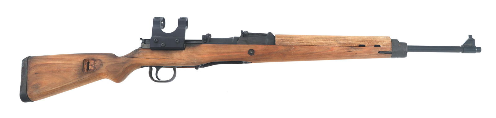 WWII GERMAN qve CODE K43 7.92mm CALIBER RIFLE: WWII GERMAN qve CODE K43 7.92mm CALIBER RIFLE WWII German qve Code Berlin-Luebecker Model K 43 7.92x57mm caliber semi-automatic rifle. No import stamp. Left side of receiver stamped K43 qve 45. Bolt s