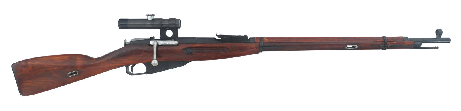 RUSSIAN IZHEVSK MODEL 91/30 7.62x54mm SNIPER RIFLE: RUSSIAN IZHEVSK MODEL 91/30 7.62x54mm SNIPER RIFLE 1943 Russian Izhevsk Model 91/3 7.62x54mmR caliber bolt action Sniper Rifle. Group West import stamped on underside of barrel near muzzle. Serial num