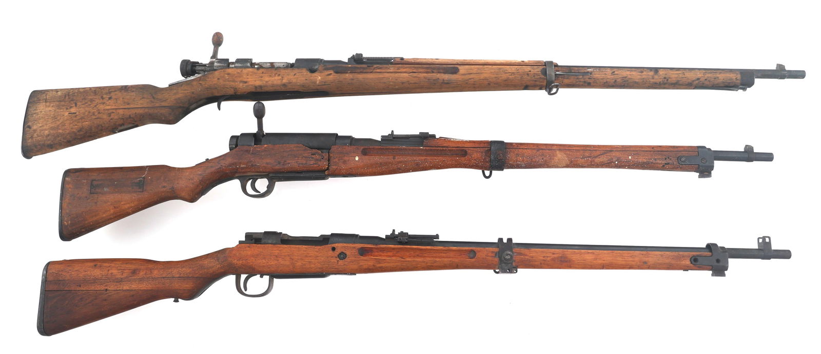 JAPANESE TYPE 99 & 38 RIFLES FOR PARTS OR REPAIR: JAPANESE TYPE 99 & 38 RIFLES FOR PARTS OR REPAIR Japanese Arisaka rifles for parts or repair. A) Japanese Type 99 rifle. Missing: Bolt, upper handguard, rear sight left side anti-aircraft leaf arm, an