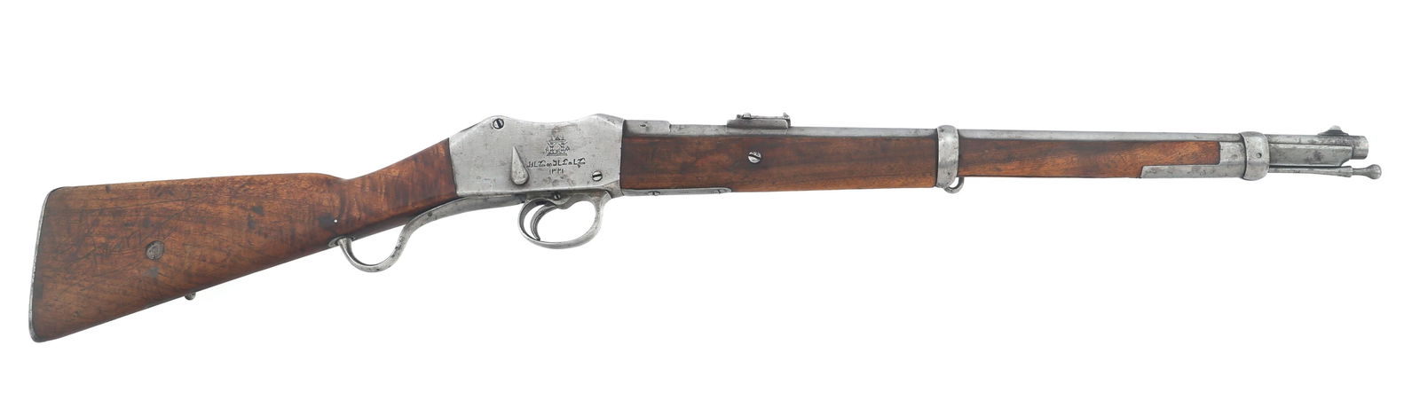 KABUL ARSENAL MARTINI-HENRY .577 CALIBER CARBINE: KABUL ARSENAL MARTINI-HENRY .577 CALIBER CARBINE Kabul Arsenal Martini-Henry .577 caliber lever action falling block carbine. Matching serial numbers on barrel bands, rear sight, forestock, stock tang