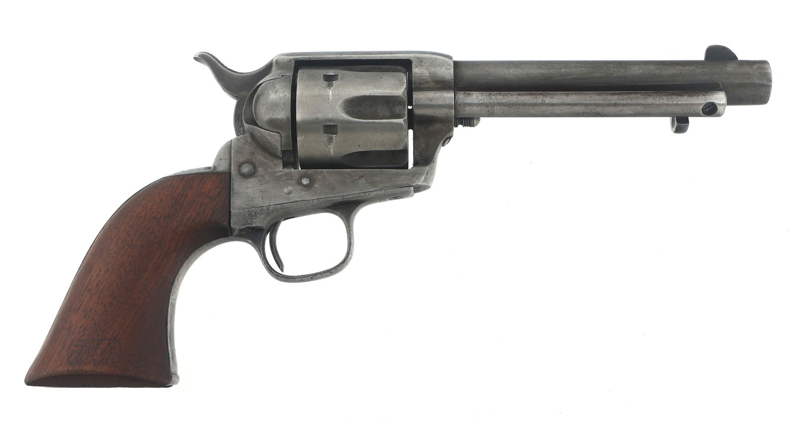 1891 COLT SINGLE ACTION ARMY .45 CALIBER REVOLVER: 1891 COLT SINGLE ACTION ARMY .45 CALIBER REVOLVER 1891 Colt single action Army .45 Colt caliber single action revolver. Barrel stamped 5415. Trigger guard stamped 82063. Frame stamped US. Bottom of gr