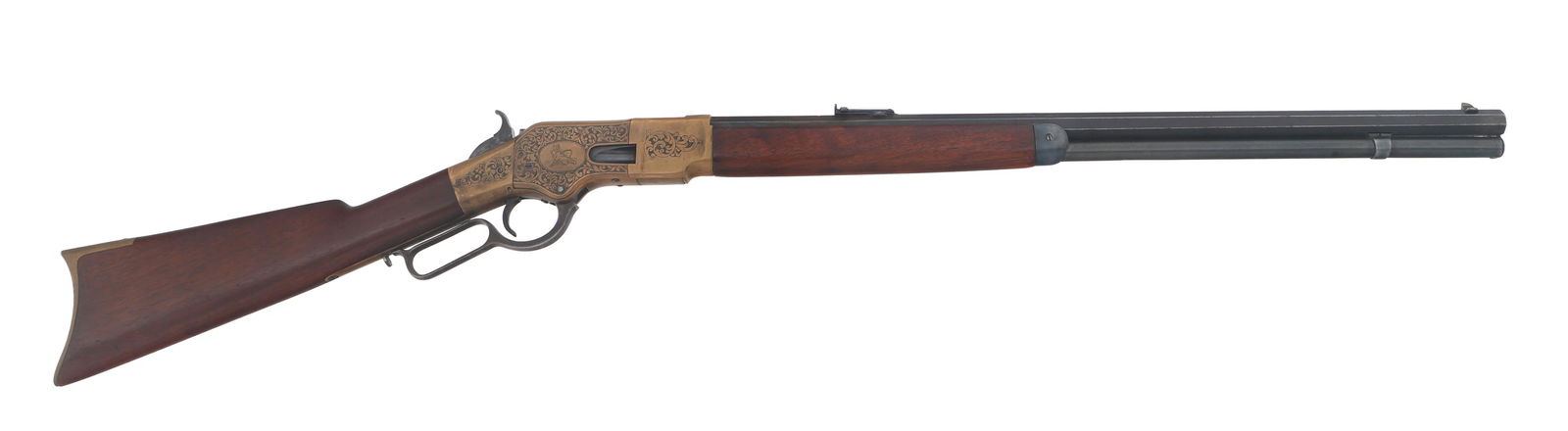 1871 WINCHESTER MODEL 1866 .44 CALIBER RIFLE: 1871 WINCHESTER MODEL 1866 .44 CALIBER RIFLE 1871 Third Model Winchester 1866 .44 Henry Rimfire caliber lever action rifle. Serial number stamped on lower tang under lever with FS directly behind. Ser