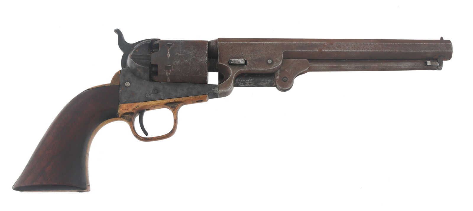 1854 COLT MODEL 1851 NAVY .36 CALIBER SA REVOLVER: 1854 COLT MODEL 1851 NAVY .36 CALIBER SA REVOLVER 1854 Colt Model 1851 Navy .36 caliber SA percussion revolver. Octagonal barrel. Serial numbers match on barrel, frame, cylinder, cylinder pin, trigger