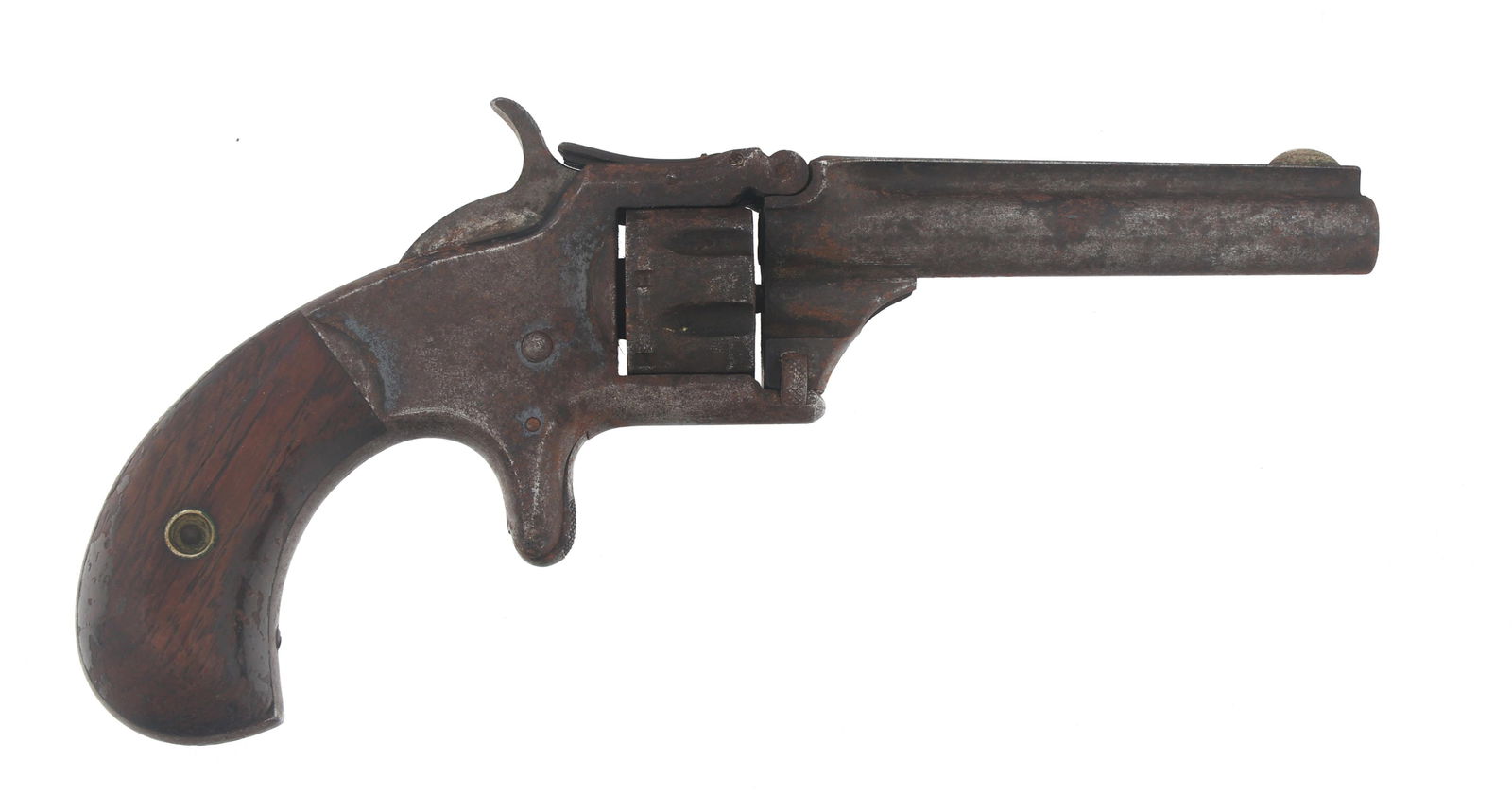 SMITH & WESSON MODEL 1 3rd ISSUE TIP UP REVOLVER: SMITH & WESSON MODEL 1 3rd ISSUE TIP UP REVOLVER Smith &Wesson Model 1 3rd issue .22 caliber tip up revolver. Wood grips. Seven shot fluted cylinder. Caliber / Gauge: 22 Barrel Length: 3.125" Serial N