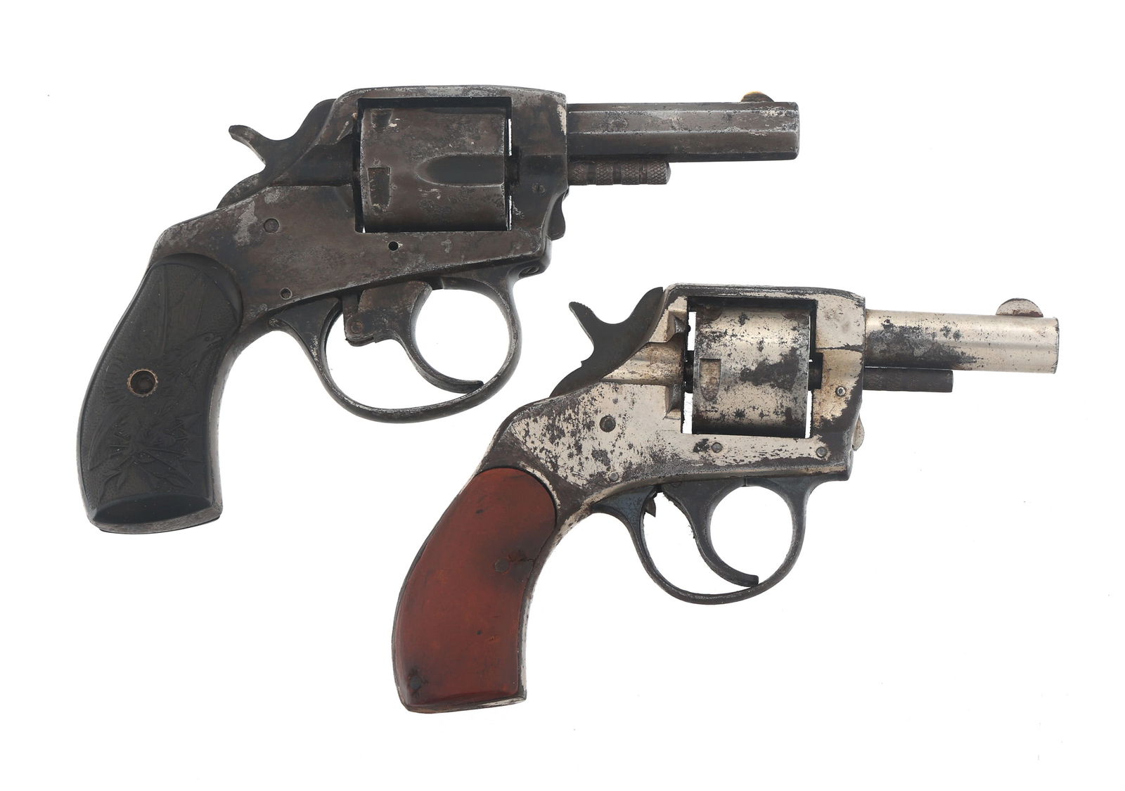 H&R AND IVER JOHNSON .32 CALIBER REVOLVERS: H&R AND IVER JOHNSON .32 CALIBER REVOLVERS Harrington & Richardson and Iver Johnson .32 caliber revolvers. A) Harrington & Richardson Victor .32 caliber revolver. Nickel plated. Wood grips. Five shot