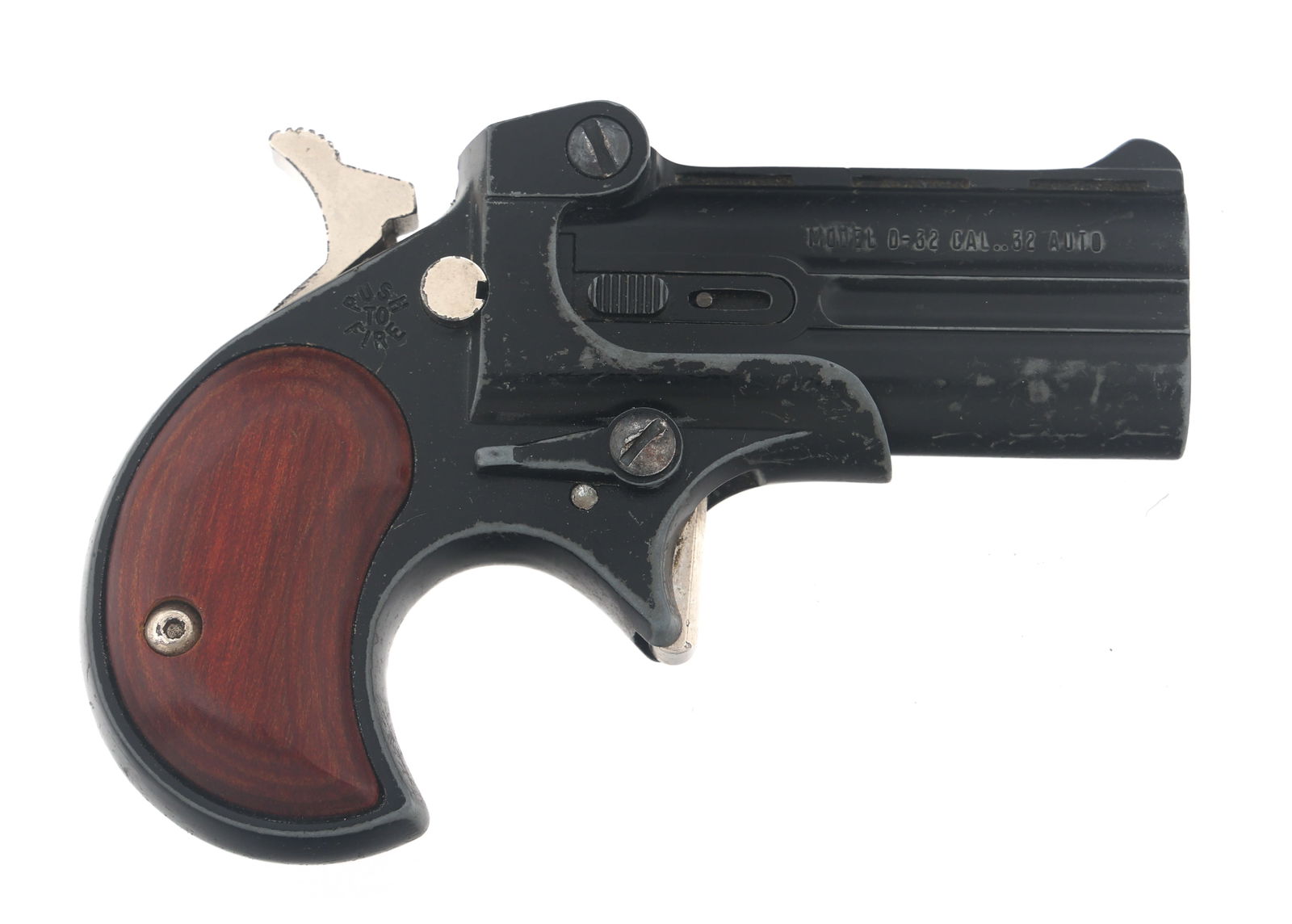 DAVIS IND. MODEL D-32 .32 ACP CAL DERRINGER: DAVIS IND. MODEL D-32 .32 ACP CAL DERRINGER Davis Industries Model D-32 .32 ACP caliber Derringerl. Blued finish. Wood grips. Caliber / Gauge: 32 ACP Barrel Length: 2.5" Serial Number: 464642 Classifi